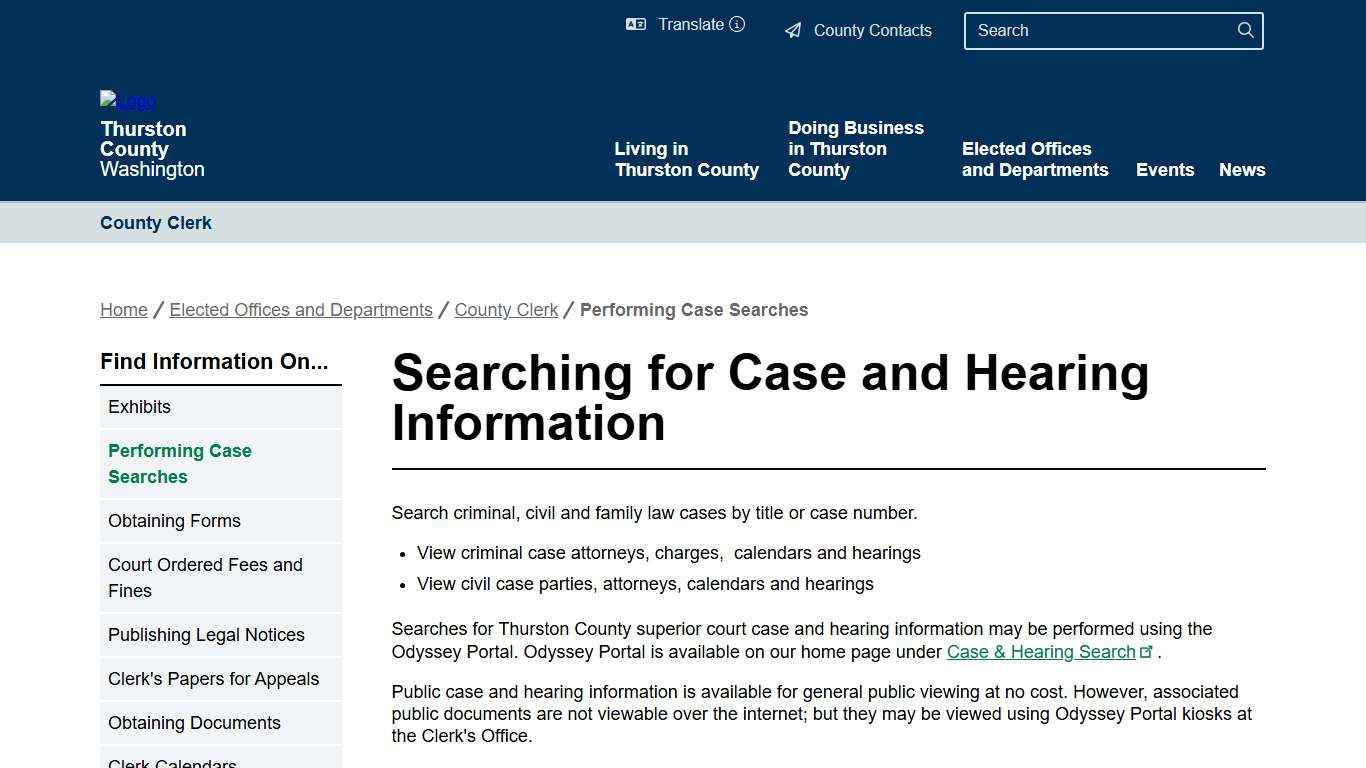Searching for Case and Hearing Information | Thurston County