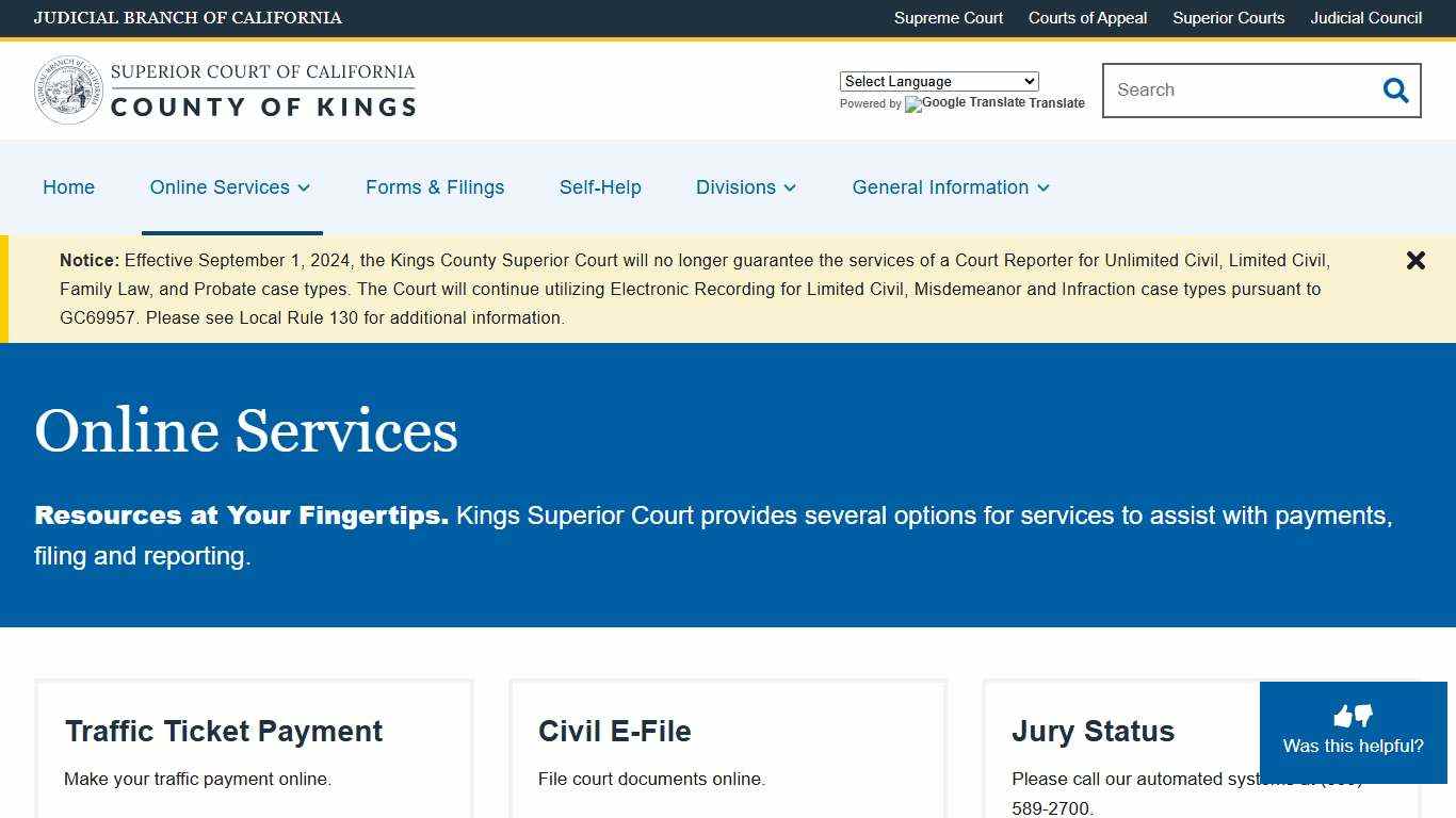Online Services | Superior Court of California | County of Kings